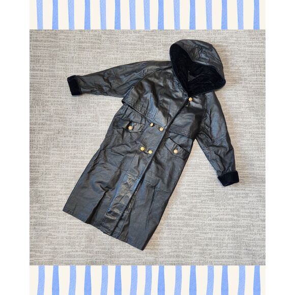 Middlebrook Park Jackets & Blazers - Vintage Middlebrook women Park Black Leather Trench Parka Coat Hooded M